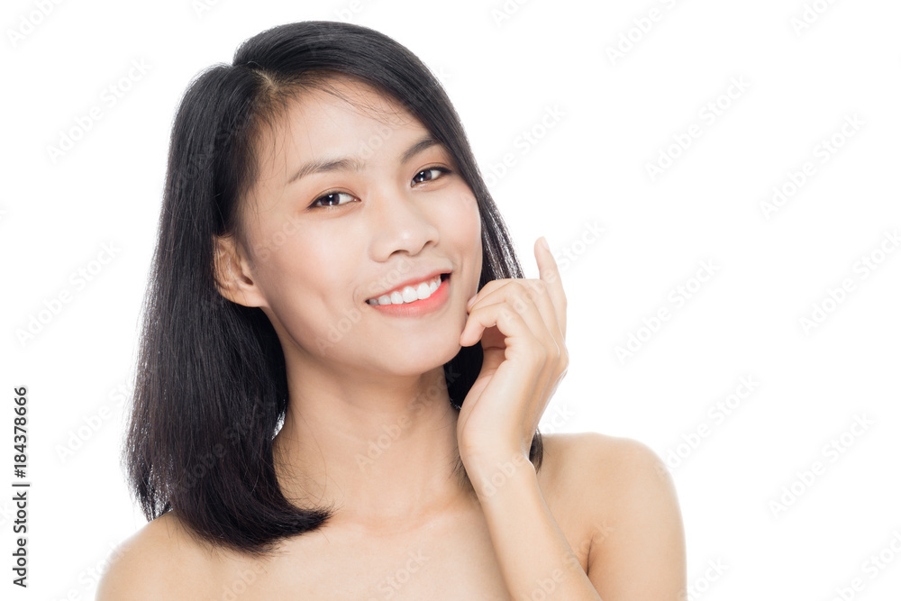 Beautiful woman face close up portrait studio on white background Beautiful woman face close up portrait studio on white background