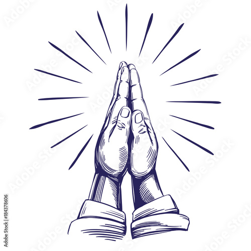 Praying Hands , symbol of Christianity hand drawn vector illustration sketch