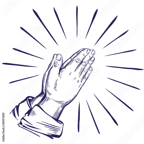 Praying Hands , symbol of Christianity hand drawn vector illustration sketch