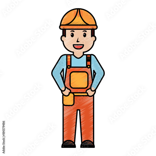 worker man construction standing character professional vector illustration drawing image