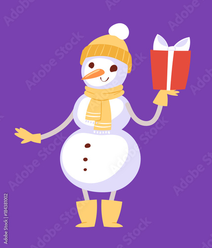 Snowman vector cute cartoon winter christmas character man holiday merry xmas snow people illustration