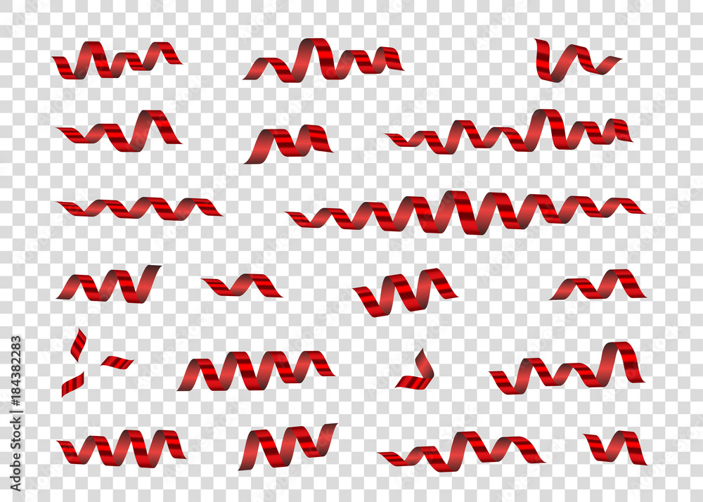 Red curly streamers for festival decor. Red curly streamers for festival decor.
