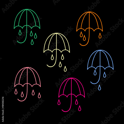 Umbrella and rain drops icons. Collection of 6