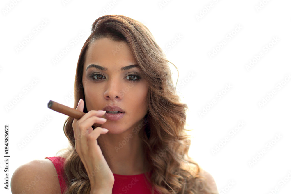 Portrait of confident adult woman with cigar Portrait of confident adult woman with cigar