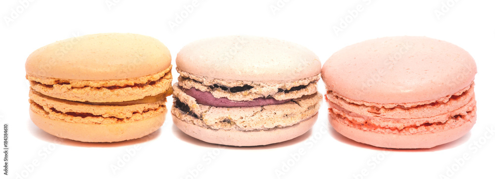 Appetizing cakes macaroons, isolate, close up