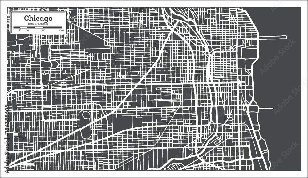 Chicago Illinois USA Map in Retro Style.