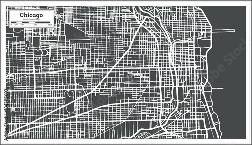 Chicago Illinois USA Map in Retro Style.