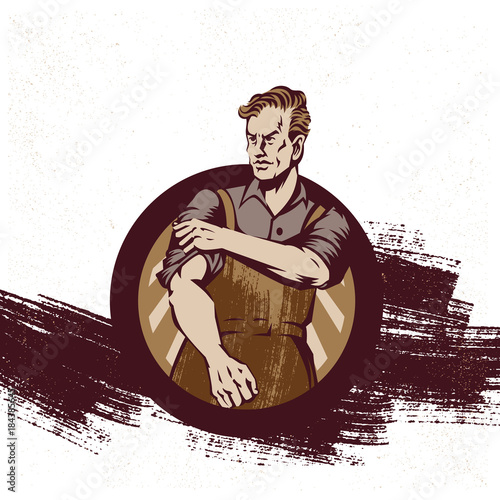 Vintage Revolution Logo Element. Propaganda Background Style Revolution roll up sleeves.