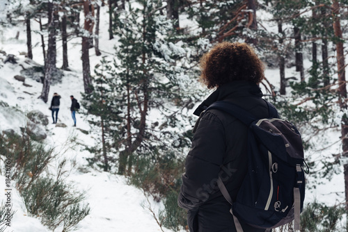 Woman standing in snowed mountain © jjfarq