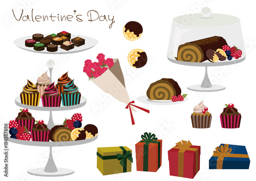 バレンタイン用の素材。チョコレートケーキの素材。ティータイム。