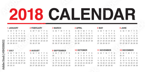 Year 2018 calendar vector design template