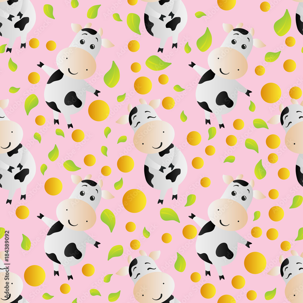 pattern with cartoon cute toy cow