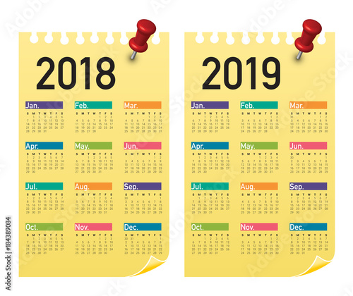 Year 2018 2019 calendar vector