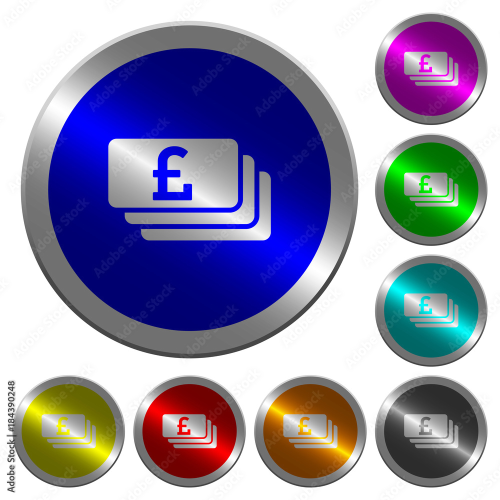 Pound banknotes luminous coin-like round color buttons Pound banknotes luminous coin-like round color buttons