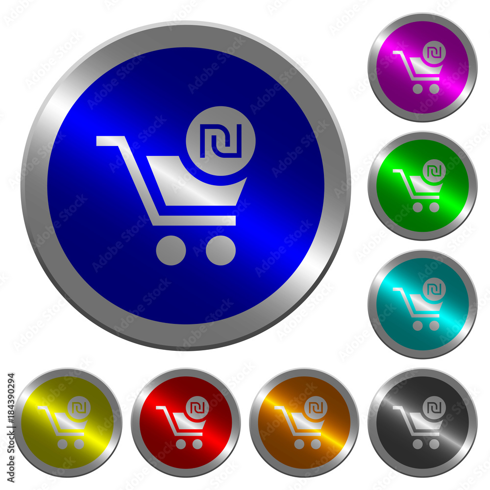 Checkout with new Shekel cart luminous coin-like round color buttons Checkout with new Shekel cart luminous coin-like round color buttons
