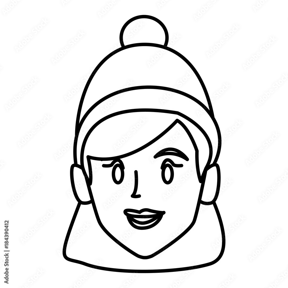 Young woman with winter hat cartoon