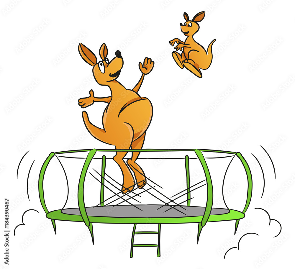 Funny kangaroo jump on the trampoline, vector. Mom and the child, sports.  Stock Vector | Adobe Stock