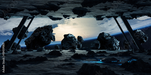 Fototapeta Naklejka Na Ścianę i Meble -  Astronauts exploring an asteroid spaceship 3D rendering elements of this image furnished by NASA
