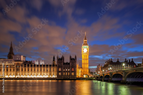 Big Ben with bridge in the evening  London  England  UK