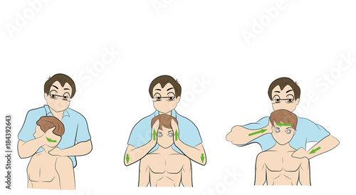 head and neck massage. the massage therapist does massage. vector illustration.