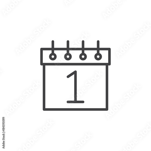 1 january calendar date line icon, outline vector sign, linear style pictogram isolated on white. Calendar first day symbol, logo illustration. Editable stroke