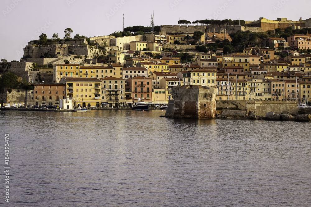 Fototapeta premium the historic capital of Portoferraio, the Mediterranean island of Elba, in the morning light