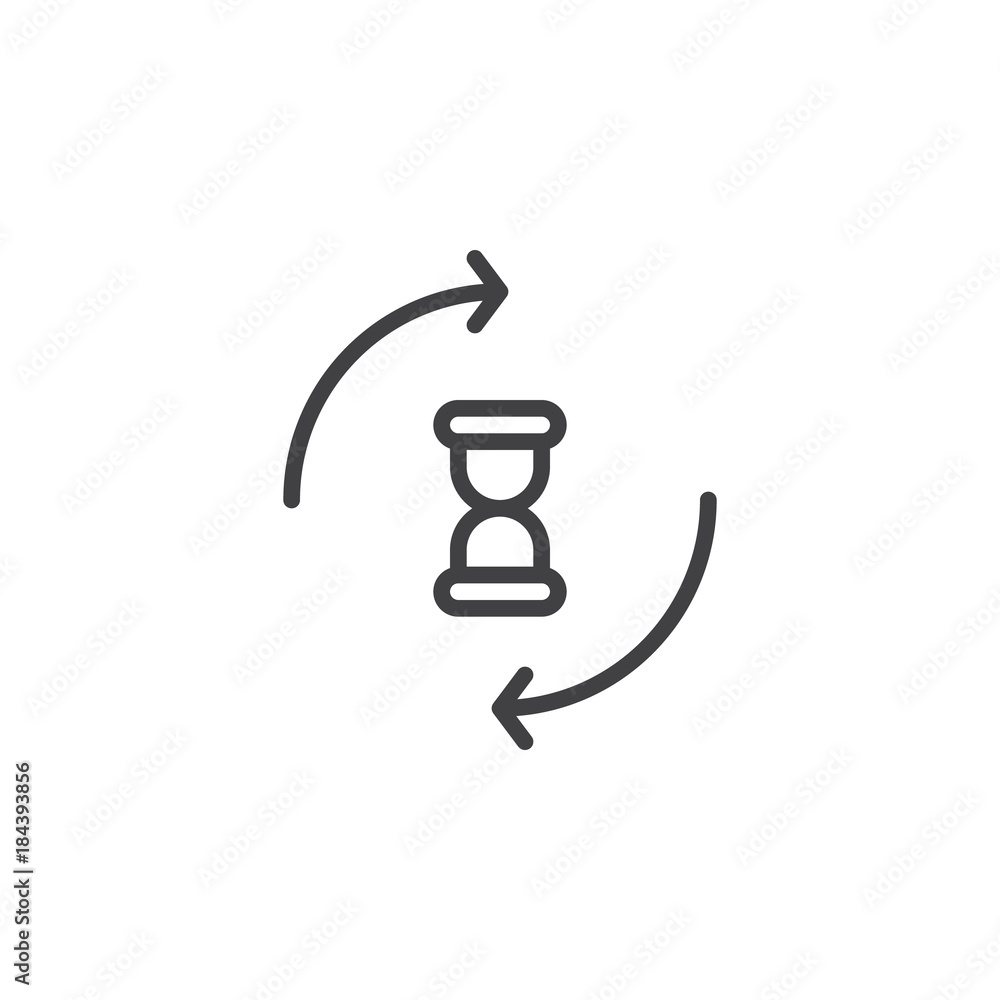 Hourglass with circling arrows line icon, outline vector sign, linear style pictogram isolated on white. Processing sandglass symbol, logo illustration. Editable stroke Hourglass with circling arrows line icon, outline vector sign, linear style pictogram isolated on white. Processing sandglass symbol, logo illustration. Editable stroke