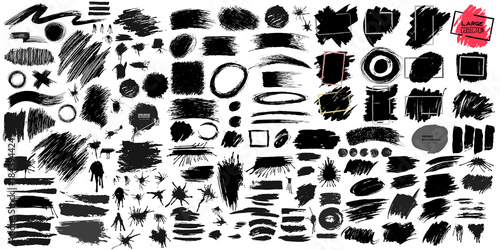 Collection of black paint  ink brush strokes  brushes  lines. Dirty artistic design elements. Vector illustration. Isolated on white background_j