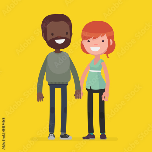 interracial cute couple vector illustration