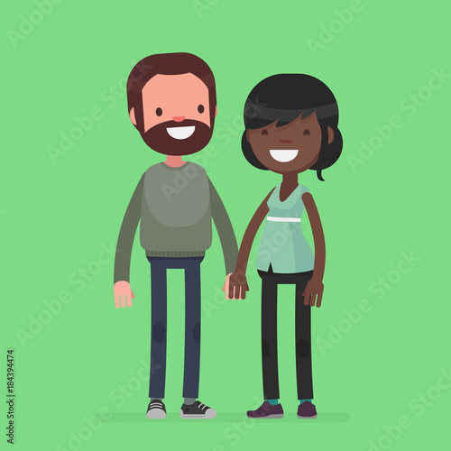 interracial cute couple vector illustration