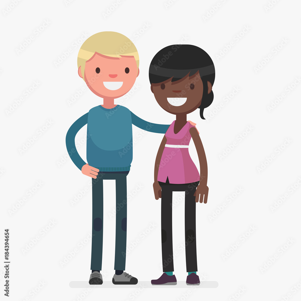 interracial cute couple vector illustration interracial cute couple vector illustration