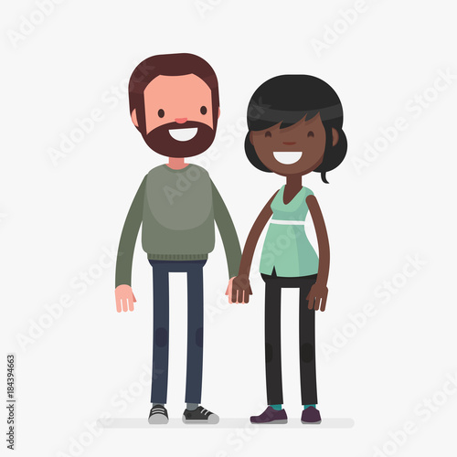 interracial cute couple vector illustration