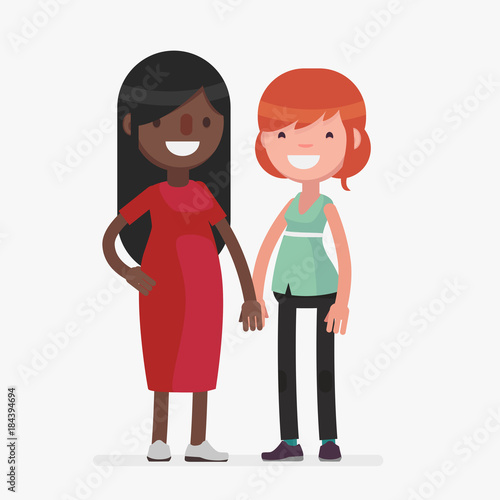Cute lesbian couple vector illustration