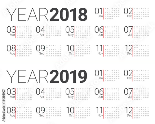 Year 2018 2019 calendar vector