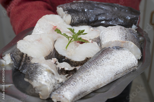 raw sliced hake fish