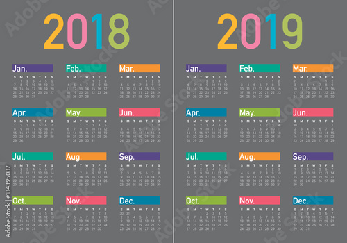 Year 2018 2019 calendar vector