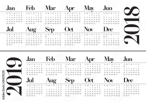 Year 2018 2019 calendar vector