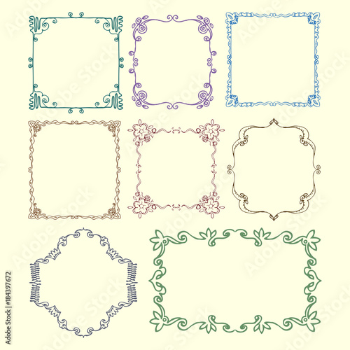 set of ornamental label isolated on white, flourish square style