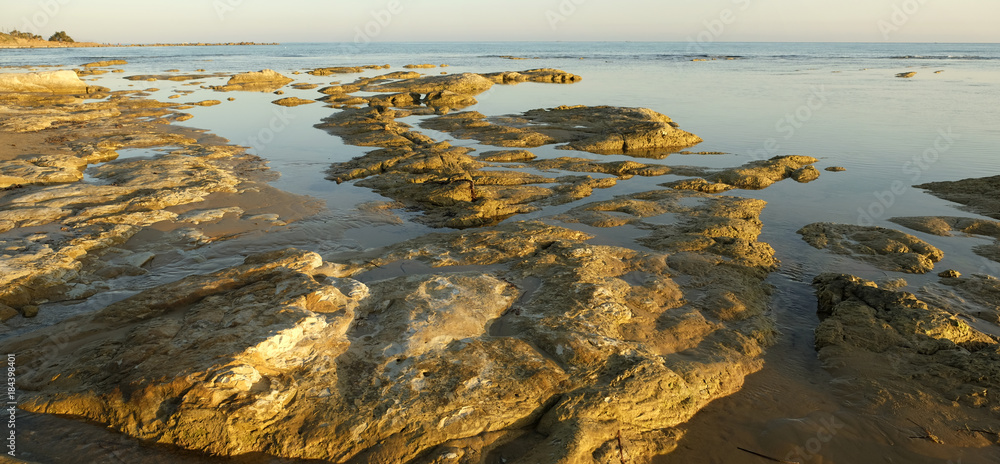 Panoramic image of rocky beach