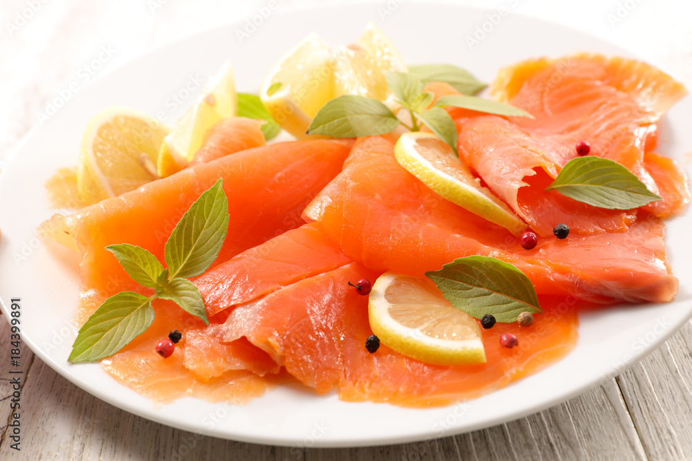 close up on smoked salmon close up on smoked salmon