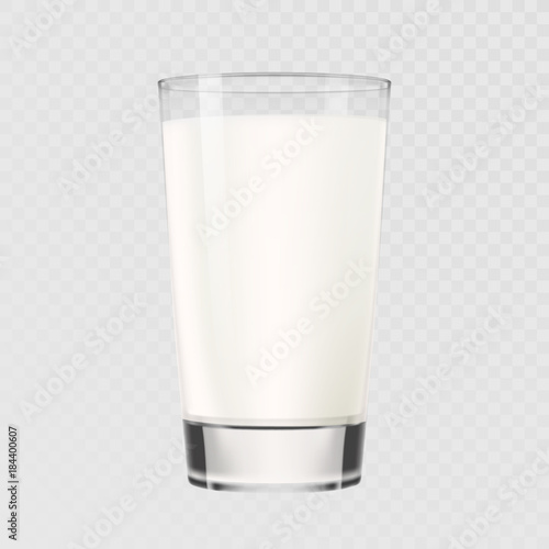 Milk glass cup vector isolated on transparent background. Dairy milk 3D realistic glass mug full of beverage drink for breakfast healthy eating and drinking