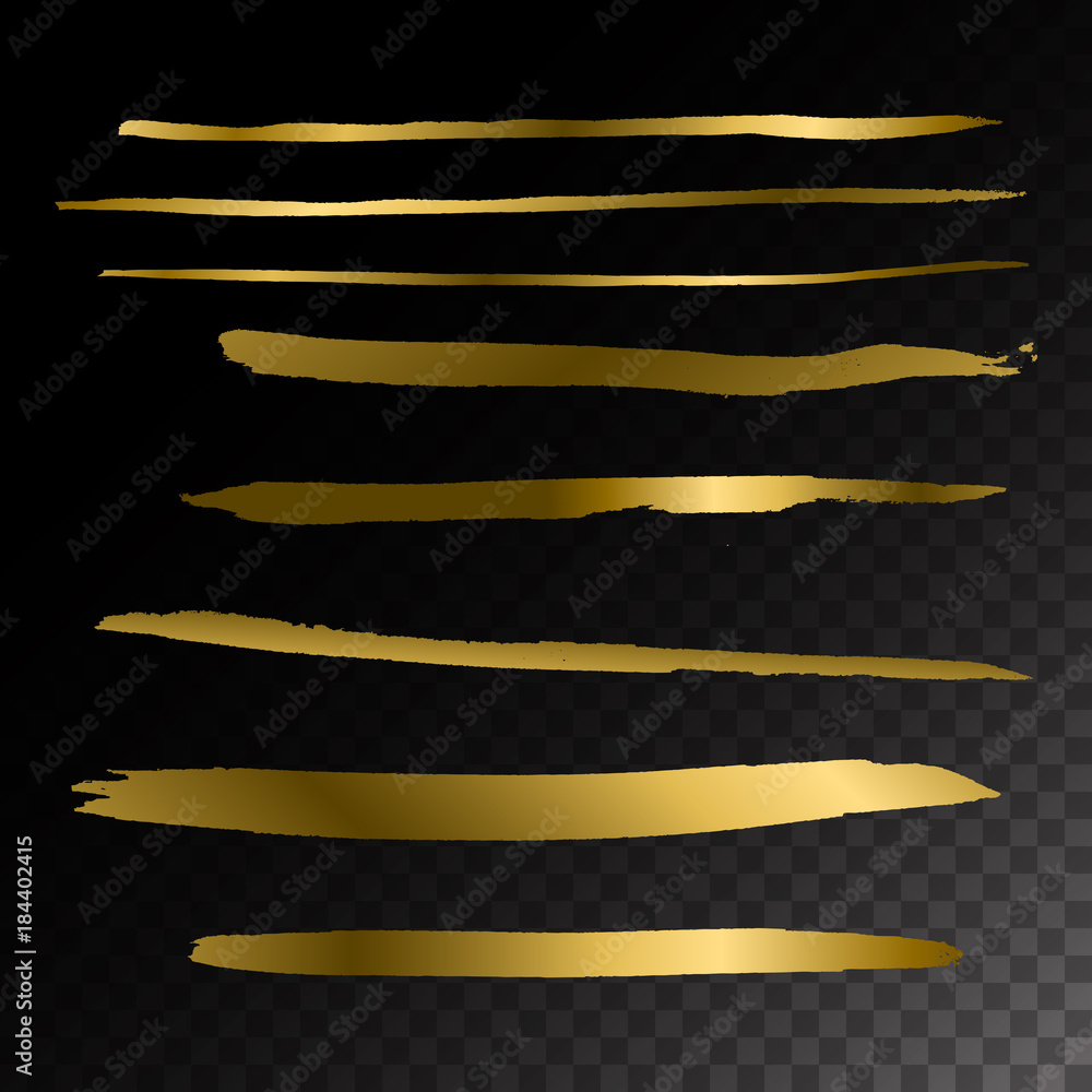 set of grunge golden brush strokes isolated on transparency back set of grunge golden brush strokes isolated on transparency back