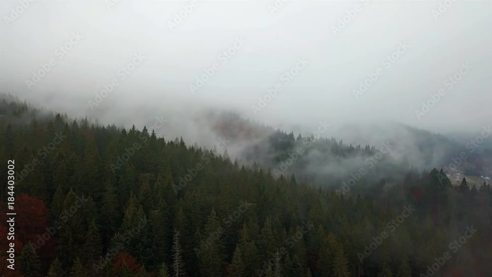 Aerial view of the mountains with a morning fog Aerial view of the mountains with a morning fog