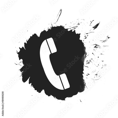 Schwarzer Farbfleck mit Telefonhörer Symbol