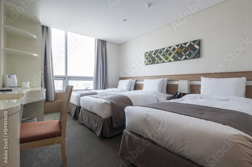 hotel room interior with bed in seoul, korea. © dohee