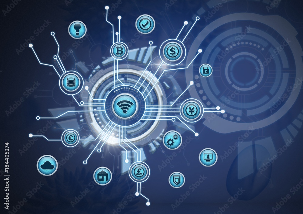 various business icons with futuristic technology interface various business icons with futuristic technology interface