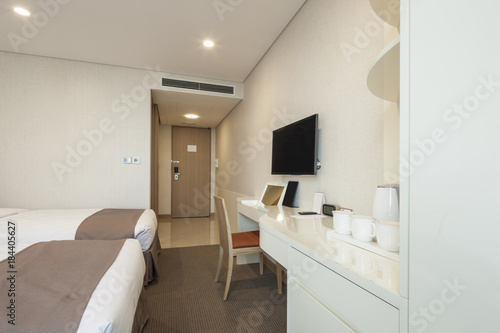 hotel room interior with tv in seoul, korea