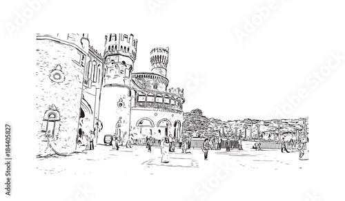 Sketch illustration of Bangalore Palace, Bangalore, India in vector