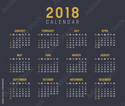 Year 2018 calendar vector template