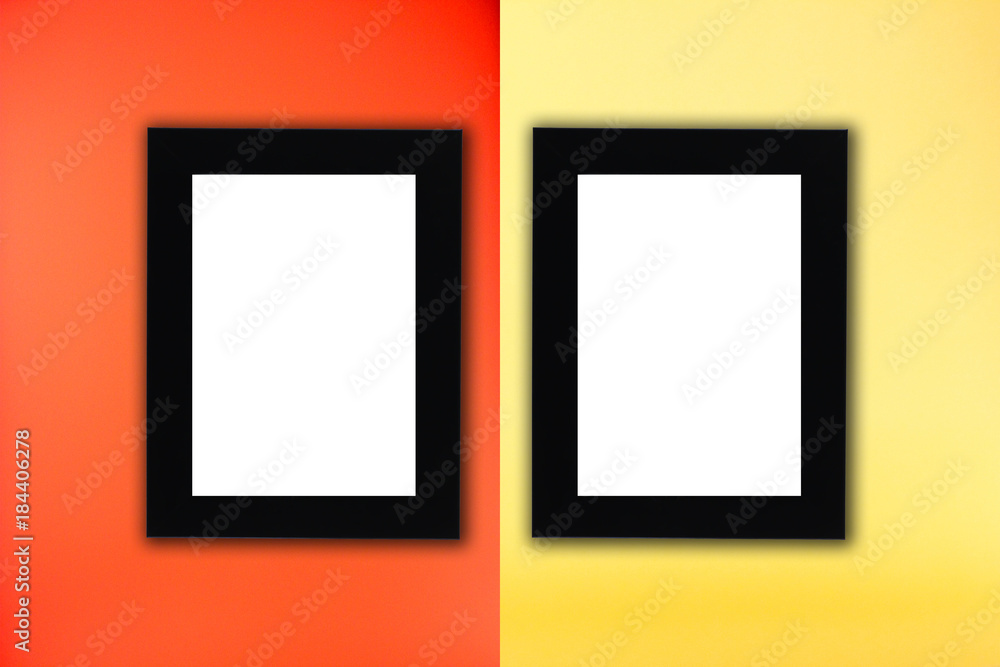 Black photo frame in red and yellow background Black photo frame in red and yellow background